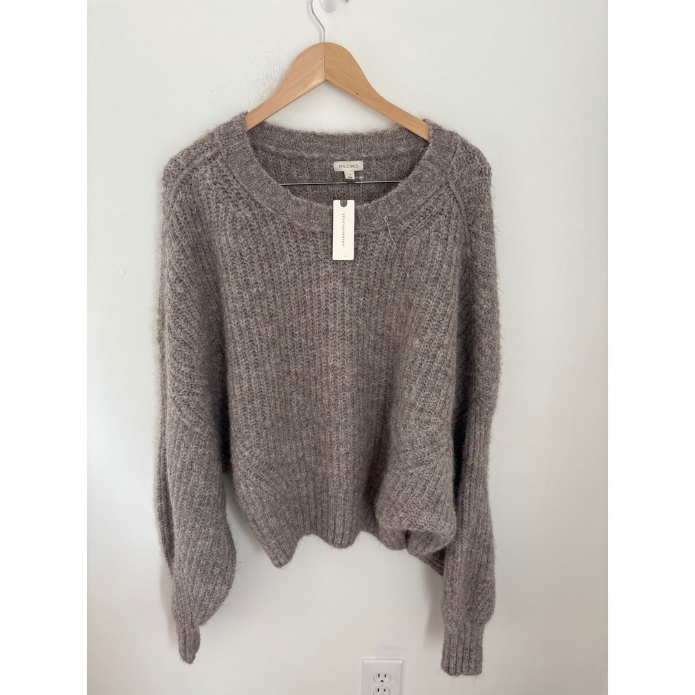 Pilcro Anthropologie Taupe Chunky Ribbed Knit Oversized Crewneck Sweater XL NEW